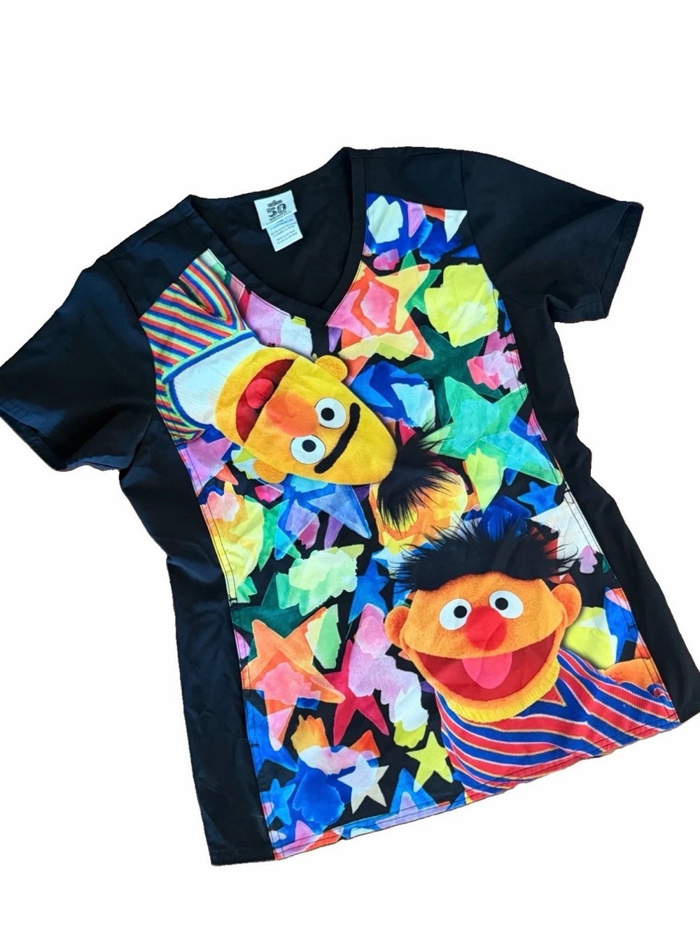 Cherokee Sesame Street Scrub Top Tooniforms Bert Ernie Wms XS 50th Anniversary